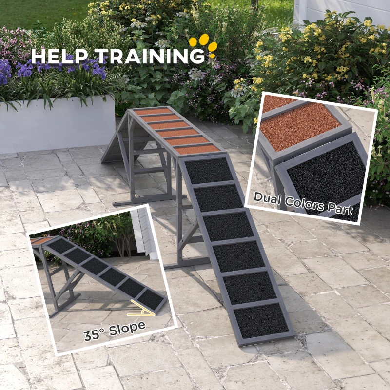PawHut Dog Agility Equipment Ramp with Safety Bar, Non-slip Surface, for Walk and Pause Training, Gray