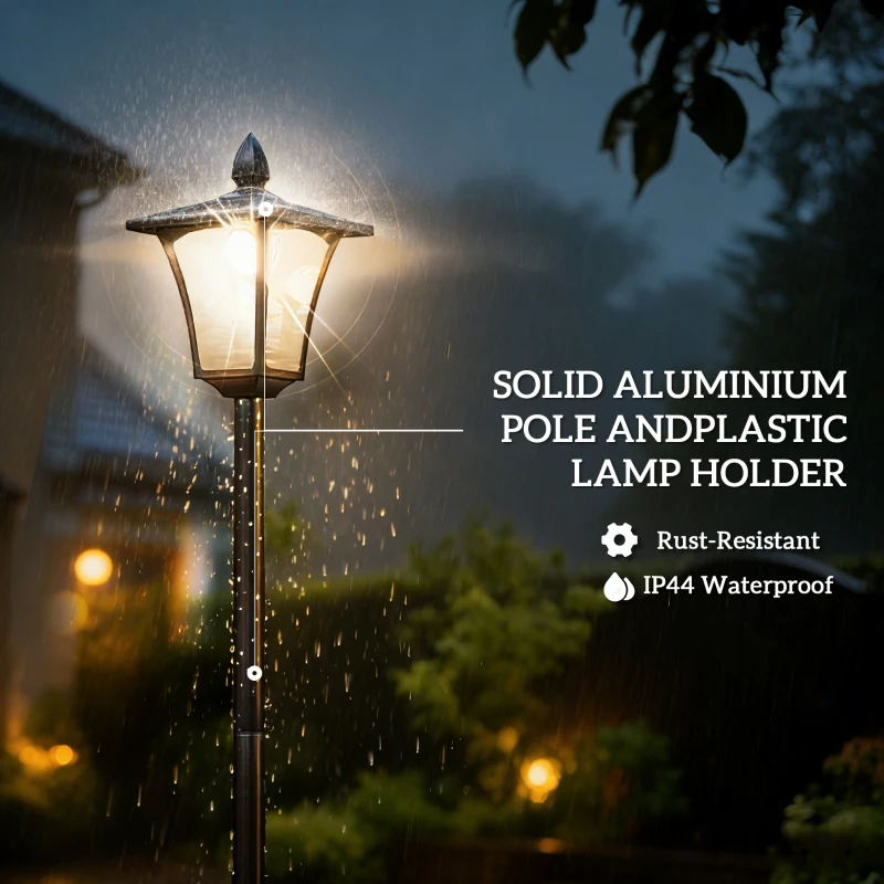 Outsunny 63" Solar Lamp Post Lights 2 Pack, Waterproof LED Solar Light Posts with Planter, Black