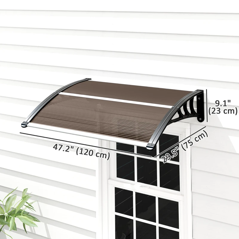 Outsunny Window Awning Door Canopy, Polycarbonate Cover Patio Awnings, 47" x 30", Brown