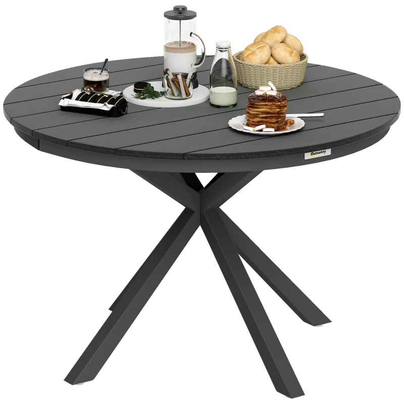 Outsunny 46.5" Outdoor Dining Table for 6, Round Picnic Table with Slatted Top for Balcony, Porch, Black