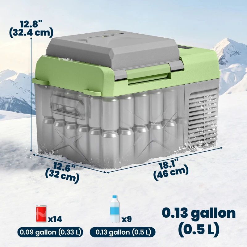 Outsunny 12 Volt Car Refrigerator, 12QT Car Fridge Electric Cooler, 12/24V DC and 110-240V AC, -4℉~68℉, Portable Refrigerator