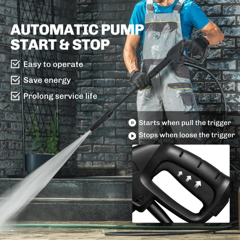 Outsunny Electric Pressure Washer, 2176 PSI High Pressure Washer with 20 ft Outlet Hose, Adjustable Nozzle, 1.9GPM Power Washer