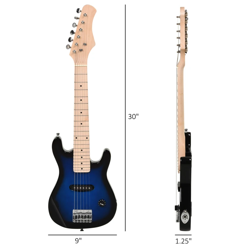 HOMCOM 30 Inch Electric Guitar 3/4 Size Beginner Starter Kit with 5W Amplifier, Strap, Strings, Picks, Carrying Case, Blue