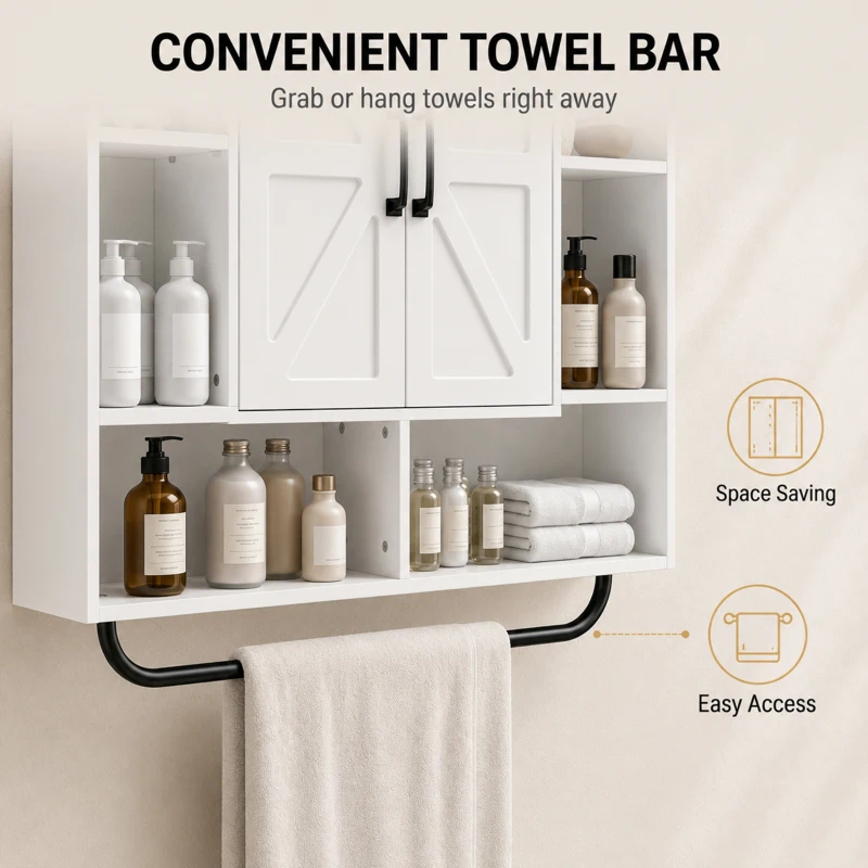 HOMCOM Bathroom Wall Cabinet, Medicine Cabinet Wall Mounted with Open and Hidden Storage Space for Bathroom, White