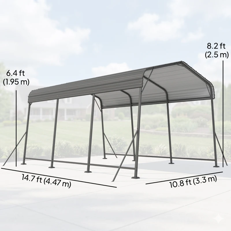 Outsunny 11 x 15FT Metal Carport, Heavy-Duty Carport Canopy with Reinforced Frame & Galvanized Steel Roof, Dark Grey