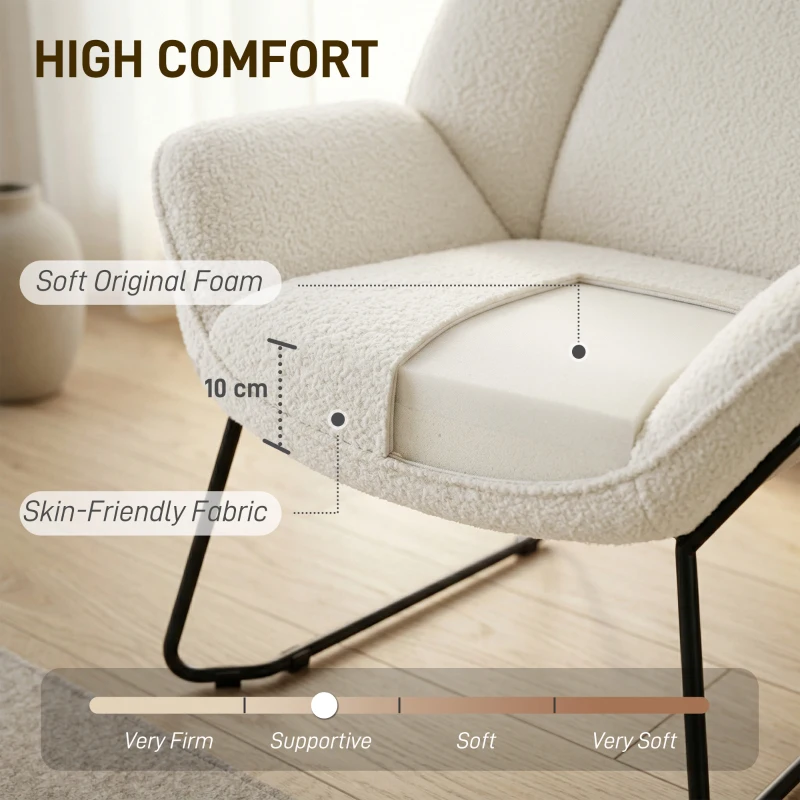 HOMCOM Accent Chair, Sherpa Fleece Armchair with Wide Backrest and Metal Legs, White