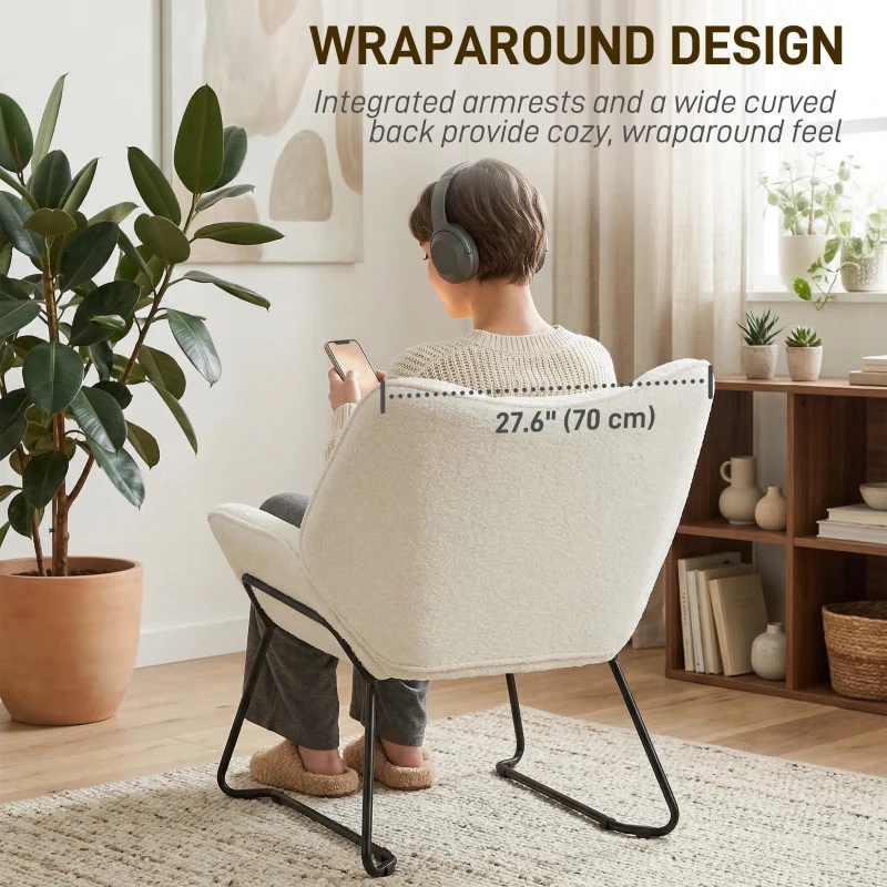 HOMCOM Accent Chair, Sherpa Fleece Armchair with Wide Backrest and Metal Legs, White