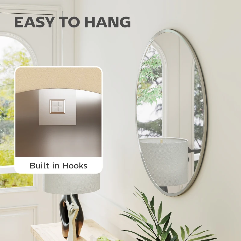 HOMCOM 24" Decorative Wall Mirror for Bedroom Living Room, Modern Round Bathroom Mirror for Home Decor, Silver