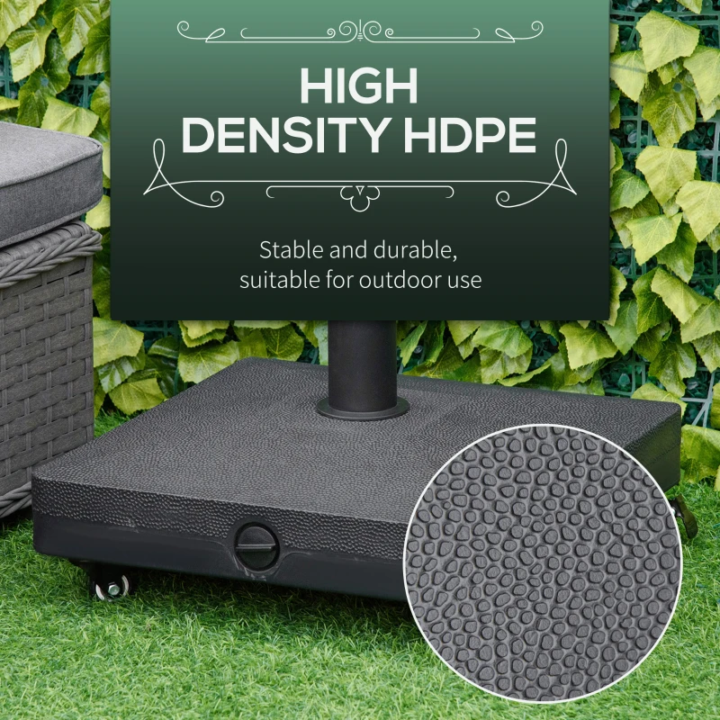 Outsunny HDPE Square Parasol Base, Portable Umbrella Stand Weights for Cantilever Banana Parasol with Wheels, 35lbs with Water or 40lbs with Sand, for Φ0.75" to Φ1.5" Pole, Black