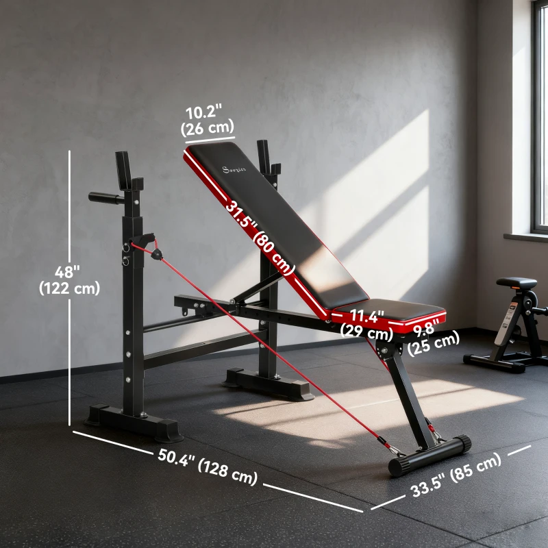Soozier Adjustable Weight Bench with Squat Rack, Incline Flat Bench Press with Barbell Rack for Home Gym, 660 lbs Capacity
