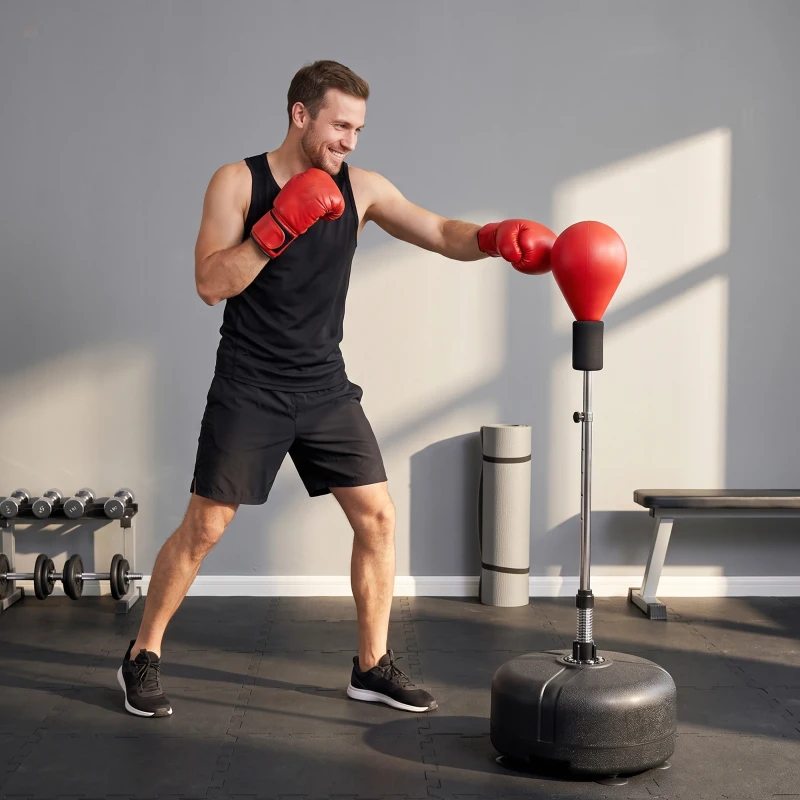 Soozier Adjustable Height Free Standing Boxing Bag Set with 6 Suction Cups and Boxing Gloves, for Exercise Training