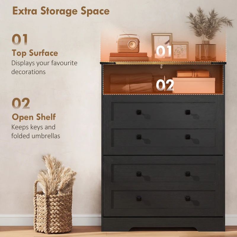 HOMCOM Shoe Cabinet with 2 Flip Drawers, Narrow Shoe Storage Cabinet, Black