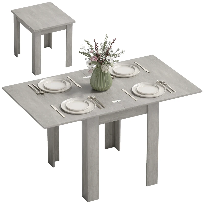 HOMCOM 55" Extendable Dining Table for 4-6, Kitchen Table with Steel Slides and Felt Pads for Small Spaces, Grey