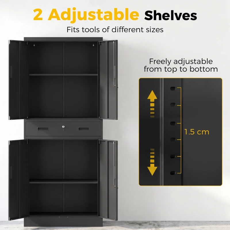 HOMCOM Metal Storage Cabinet with Locking Doors and Drawer,  71" Tall Lockable Garage Storage Cabinet with Adjustable Shelves