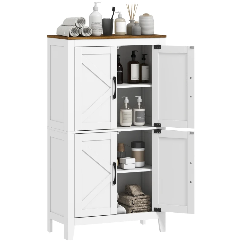 HOMCOM Farmhouse Bathroom Storage Cabinet, Bathroom Floor Cabinet with Barn Doors and Adjustable Shelves, White