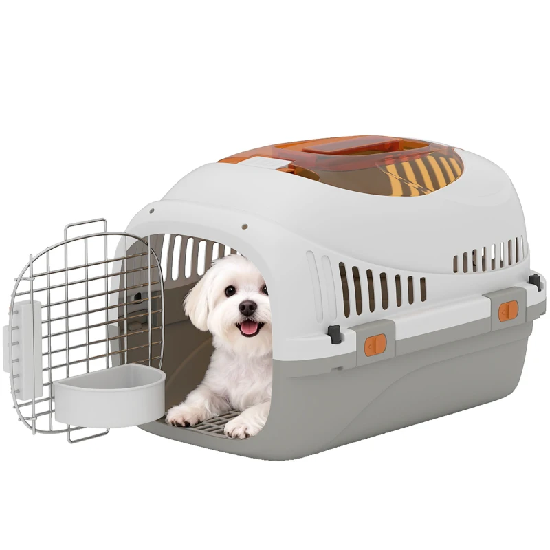 PawHut Hard-Sided Travel Pet Carrier, Plastic Dog and Cat Kennel for Small Dogs and Cats, Portable Crate with Steel Wire Door