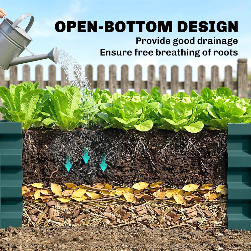 Outsunny Set of 2 Galvanized Raised Beds for Garden, Outdoor Planter Box for Flowers, Herbs and Vegetables, Green