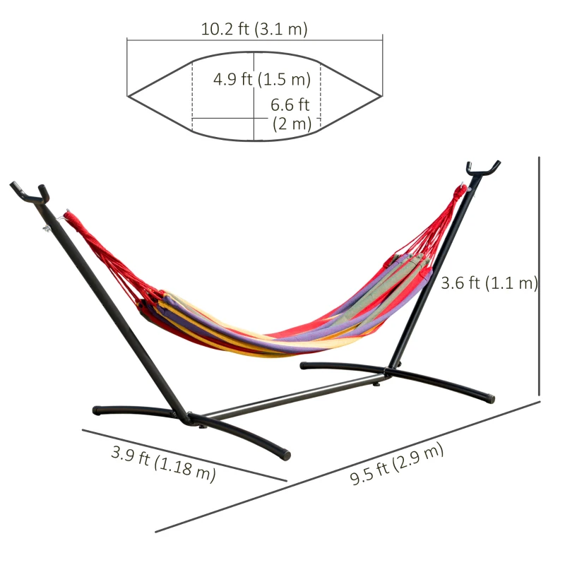 Outsunny Patio Hammock with Stand, Fabric Outdoor Hammock Bed with Stand, Free Standing Adjustable Lounge Chair Includes Portable Carrying Case for Outdoor or Indoor