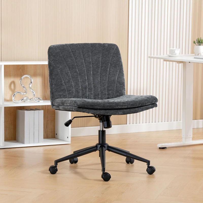 HOMCOM Criss Cross Chair with Wheels, Wide Office Chair with No Arms, Adjustable Height, Tilting, Grey