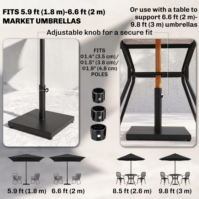 Outsunny 40 lbs Steel Square Umbrella Base Stand w/ Adjustable Knob Parasol Stand Garden Patio Outdoor Home, Black