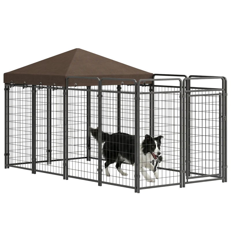 PawHut Dog Kennel Outdoor with Waterproof Canopy, Dog Run with Galvanized Chain Link for Large and Medium Dogs, Black