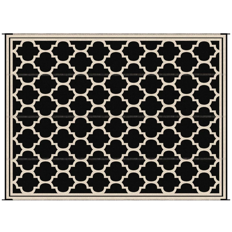 Outsunny 9'x12' Reversible Outdoor RV Rug, Patio Floor Mat, Plastic Straw Rug for Backyard, Deck, Beach, Camping, Black