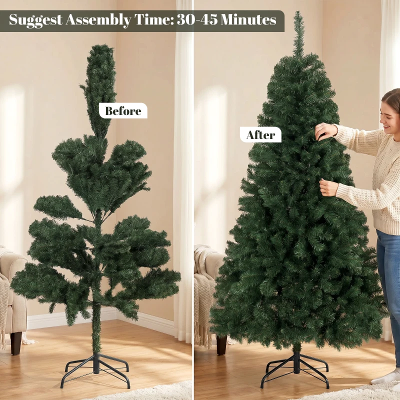 HOMCOM 6 ft Artificial Christmas Tree, Norway Spruce Tree, Hinged Xmas Tree with Metal Stand