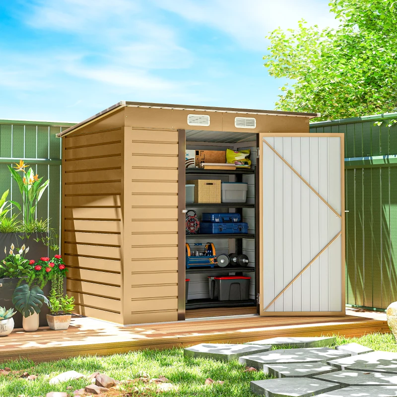 Outsunny 6 x 4FT Galvanized Garden Storage Shed, Metal Outdoor Shed with Double Doors and 2 Vents, Yellow