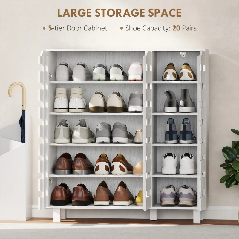 HOMCOM Shoe Cabinet, 17-20 Pairs Shoe Storage Cabinet with Hollowed-Out Doors, White