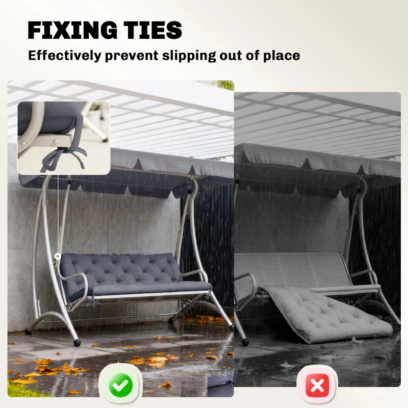 Outsunny 3 Seater Outdoor Seat Pads Bench Swing Chair Replacement Cushions Backrest for Patio Garden, Dark Grey