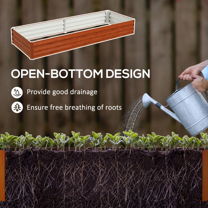 Outsunny 8 x 3 x 1ft Galvanized Raised Garden Bed, Reinforced Outdoor Planter Box with Open Bottom, Brown