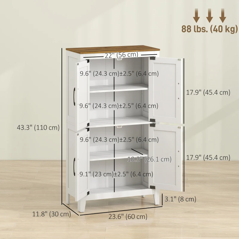 HOMCOM Farmhouse Bathroom Storage Cabinet, Bathroom Floor Cabinet with Barn Doors and Adjustable Shelves, White