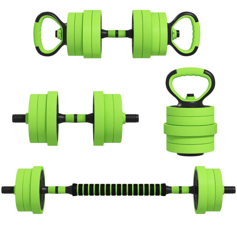 Soozier 44lbs 4-in-1 Adjustable Weight Dumbbell Set, Barbell, Kettlebell, Push Up Stand, Green