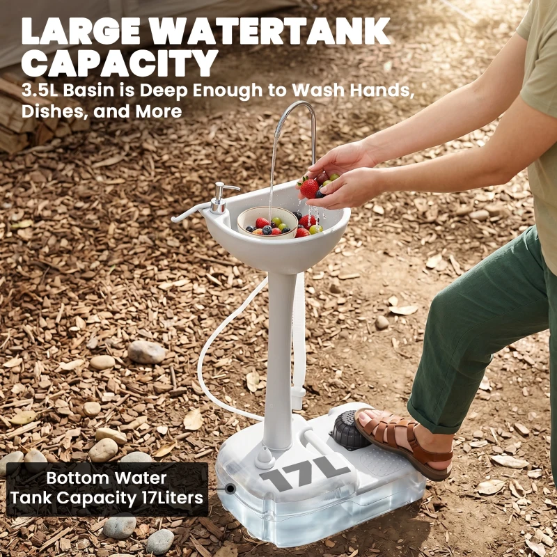 kleankin Portable Camping Sink Hand Wash Station with 17L Water Tank, Soap Dispenser and Towel Holder, for Outdoor Events