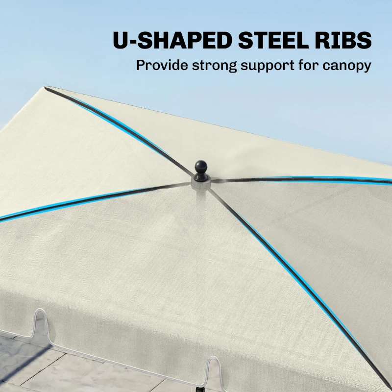 Outsunny 6.5x4ft Rectangle Patio Umbrella Aluminum Tilt Adjustable Garden Parasol  Sun Shade Outdoor Canopy Cream White