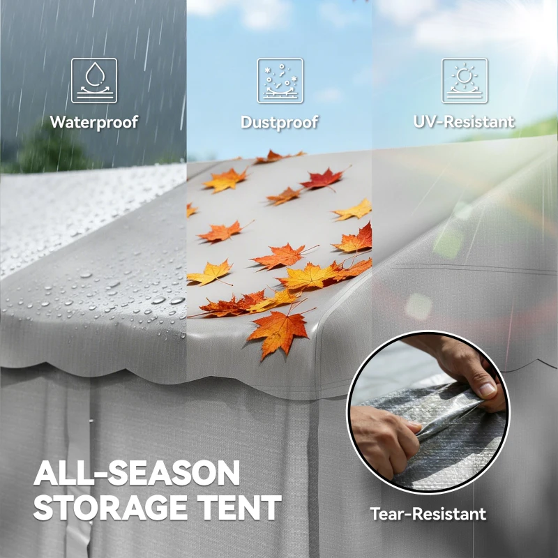 Outsunny 13' x 10' Portable Shed, Outdoor Storage Shed Tent with Roll-up Zipper Door and Removable Sidewalls, Light Grey