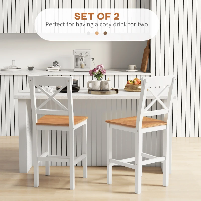 HOMCOM Counter Height Stools Set of 2, Farmhouse Bar Stools with Backs, Solid Wood Counter Stools for Kitchen Island