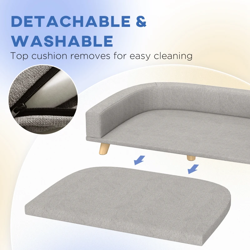 PawHut Dog Sofa for Large Dogs with Washable Cover, Anti-slip Foot Pads, Grey