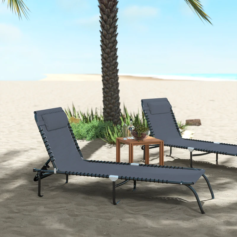 Outsunny Folding Chaise Lounge Pool Chair with 4-Position Reclining Back, Breathable Mesh & Bungee Seat, Gray