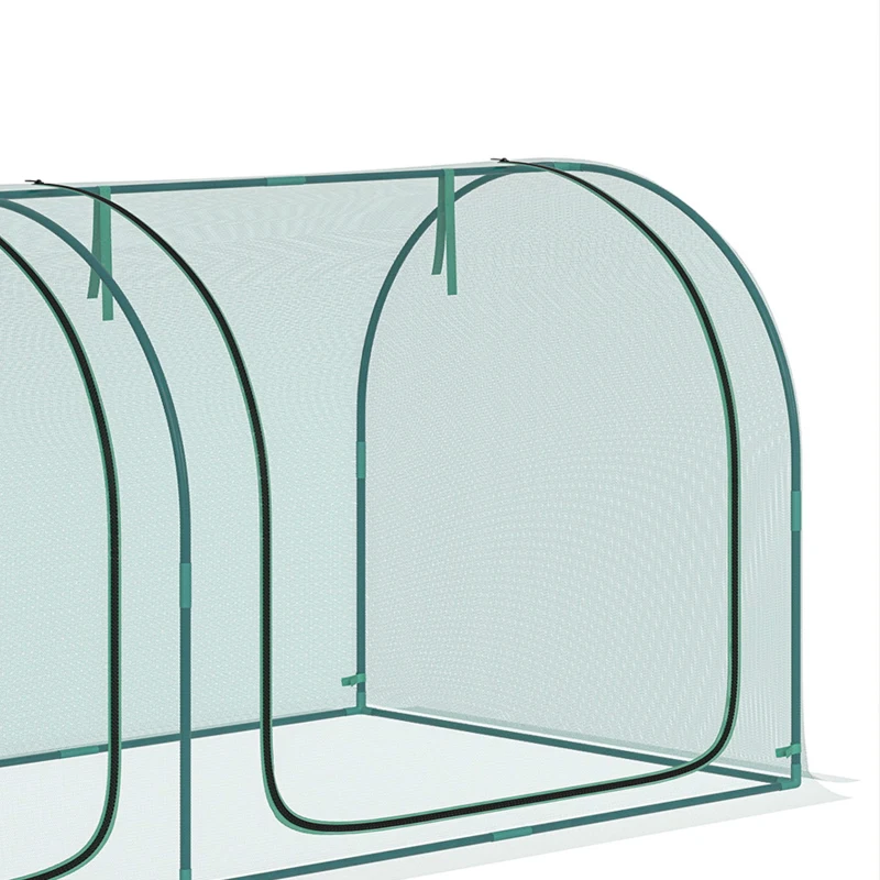 Outsunny 8' x 3' Crop Cage, Garden Plant Protector, with 3 Zippered Doors and 6 Ground Stakes, for Garden, Yard, Lawn Dark Green