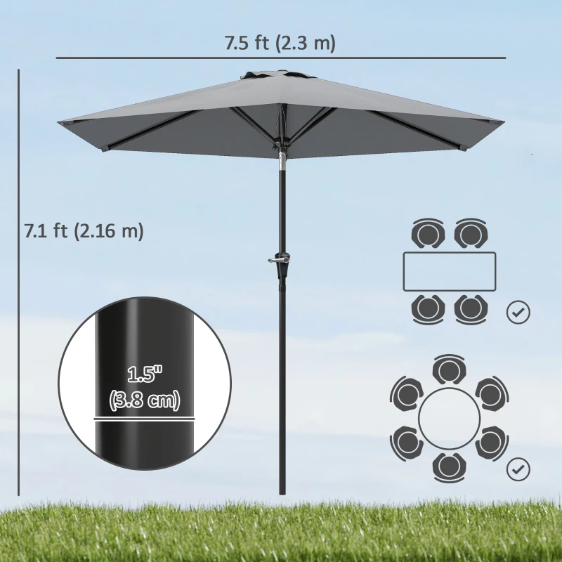 Outsunny Patio Sun Umbrella, Outdoor Parasol with 6 Ribs, Light Grey