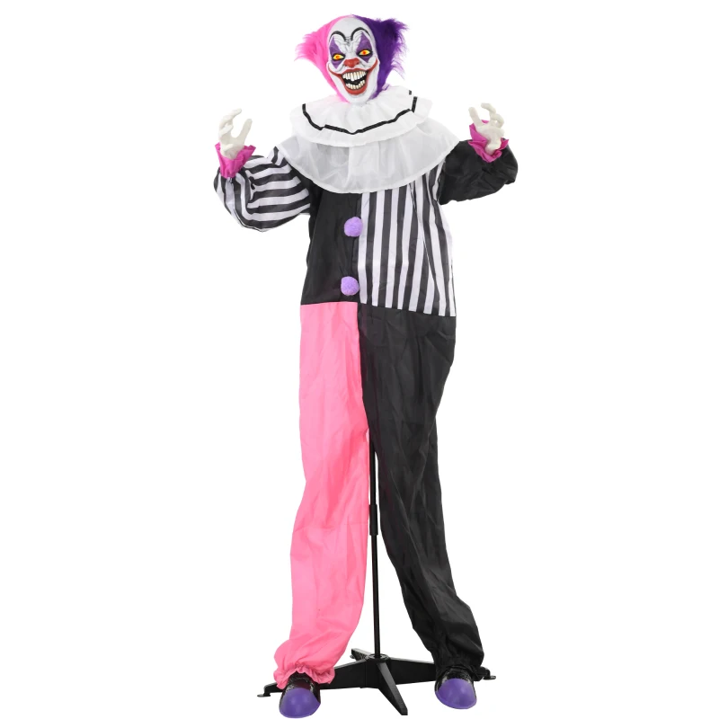 Outsunny 5.7FT Life Size Halloween Decoration, Animated Clown with Sound Activated, Light Up Eyes, Motion, Laugh