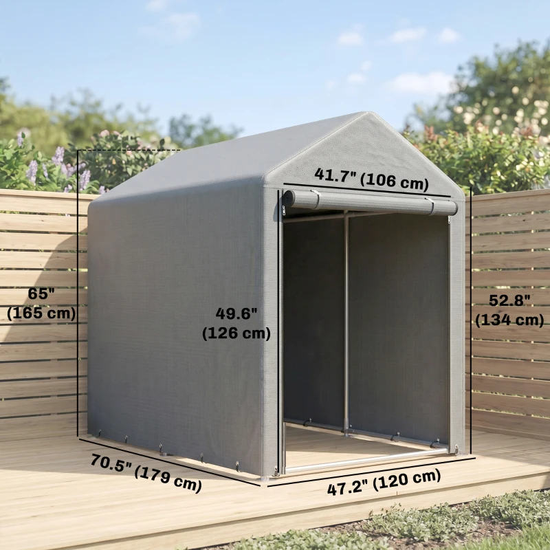 Outsunny 4 x 6ft Outdoor Storage Shed Tent, Portable Shed with Roll-up Door for Motorcycle, Bike, Garden Tools