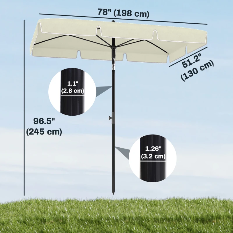 Outsunny 6.5x4ft Rectangle Patio Umbrella Aluminum Tilt Adjustable Garden Parasol  Sun Shade Outdoor Canopy Cream White