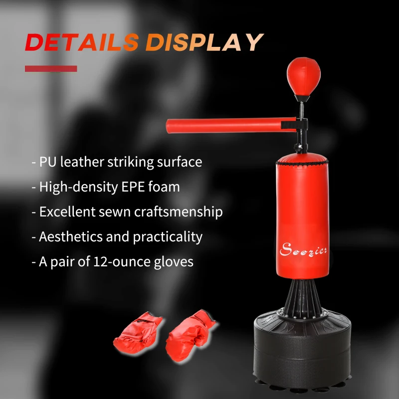 Soozier Freestanding Boxing Punch Bag Stand with 360° Rotating Flexible Arm, Speed Ball, Waterable and Sandable Base, Red