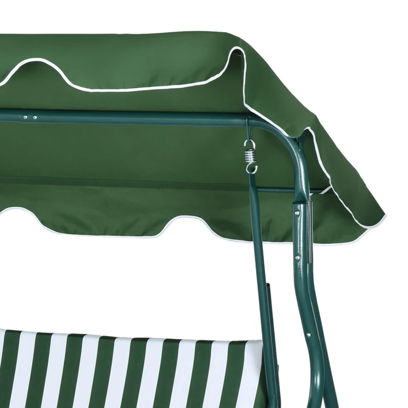 Outsunny Outdoor Porch Swing with Adjustable Canopy, 3-Seater Patio Swing Chair with Cushion, Green