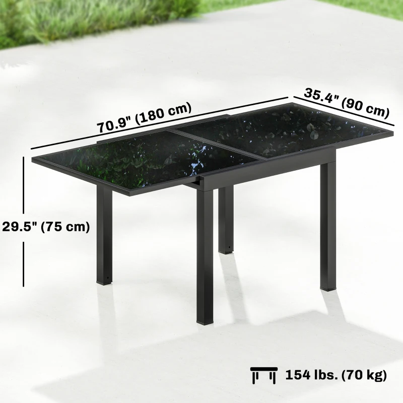 Outsunny Aluminum Expandable Outdoor Dining Table with Tempered Glass Tabletop and Aluminum Frame, for Garden, Backyard, Black