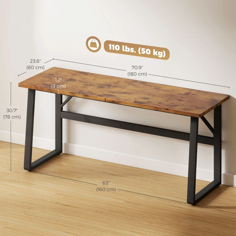 HOMCOM 71 Inch Computer Desk, Home Office Desk, Simple Study Writing Table with Adjustable Feet, Modern Style, Brown