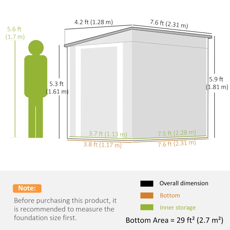 Outsunny 4' x 8' Outdoor Storage Shed, Metal Garden Shed with Window, 2 Vents and Lockable Door for Backyard, Garden, Patio