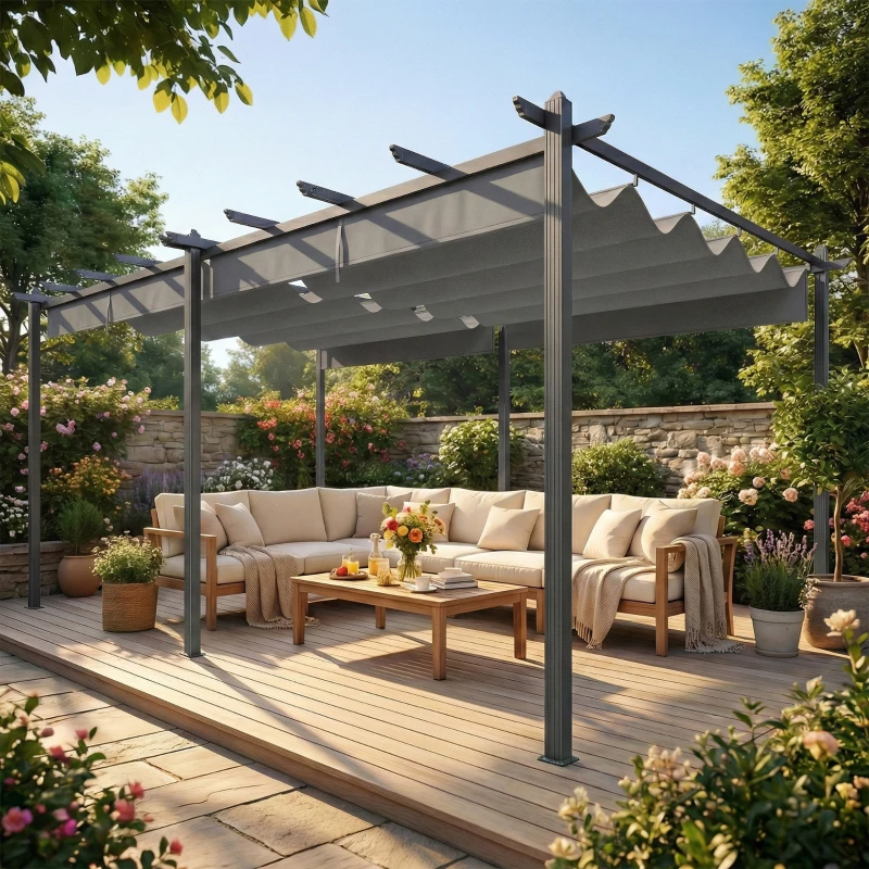 Outsunny 11.7' x 19.6' Retractable Pergola Canopy, Aluminum Pergola for Grill, Patio, Garden, Deck